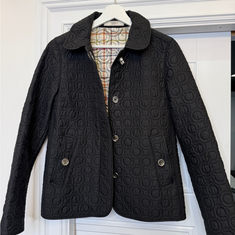 Y2K COACH SIGNATURE COAT C LOGO PRINT BLACK SMALL QUILTED 2000s